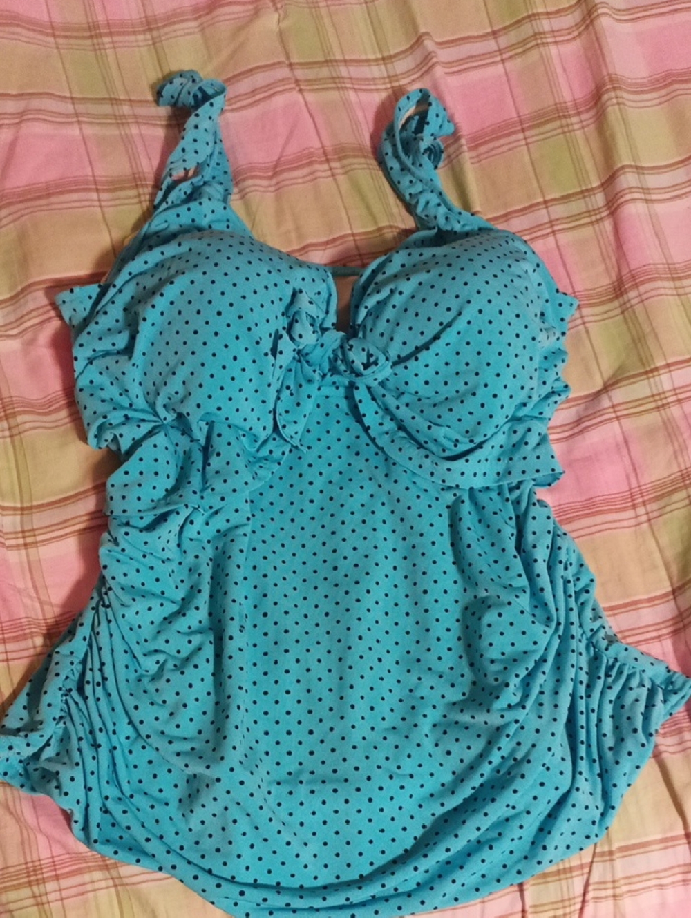 Catalina Teal Polka Dot Tankini Top